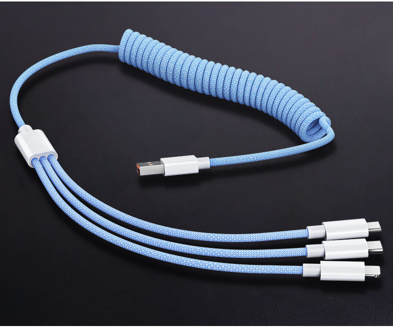 Suitable for one to three braided fast charging car data cable type-c three in one charging cable
