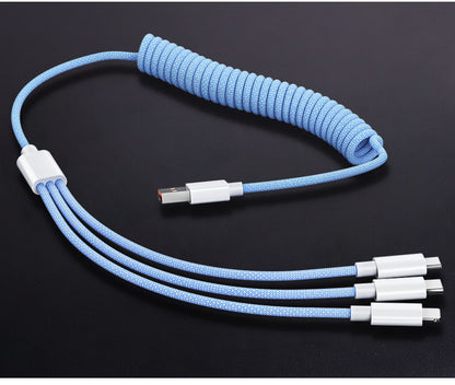 Suitable for one to three braided fast charging car data cable type-c three in one charging cable