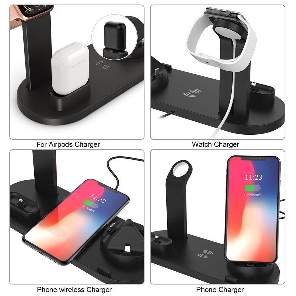 4 in 1 Wireless Charging Dock Station For Apple Watch iPhone X XS XR MAX 11 Pro 8 Airpods 10W Qi Fast Charger Stand Holder - 𝐃𝐔𝐕𝐋𝐀𝐒𝐇𝐎𝐏