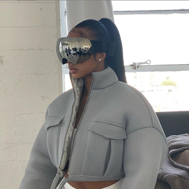 Autumn Women's New Sexy Open Navel Stand Collar Loose Short Jacket Coat