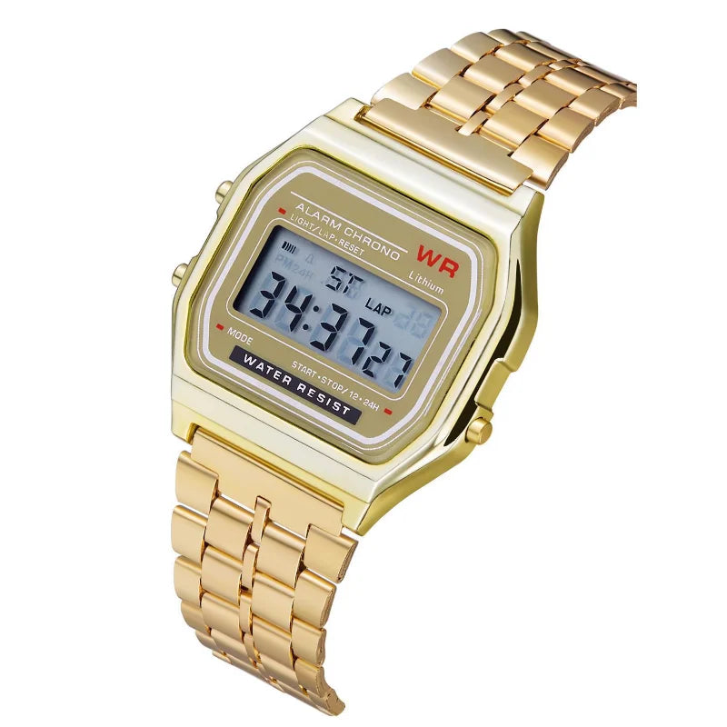F91W Multi-Functional LED Digital Sports Watch Unisex Steel Band Business Clock with Alarm Week Display And Back Light