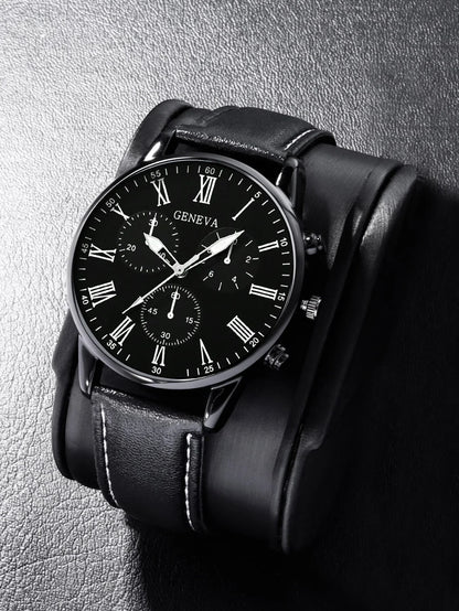 2PCS Set Couple Fashion Casual Leather Watches Ladies Simple Dial Quartz Wristwatches Dress Clock Montre Femme