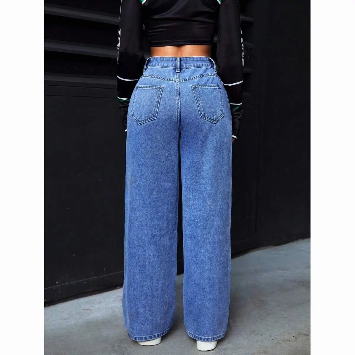 American Women's Blue Washed High - Waisted Straight - Leg Jeans Loose Fashion Front & Back Pockets Jeans Suitable Daily Casual Wear - 𝐝𝐮𝐯𝐥𝐚𝐬𝐡𝐨𝐩.𝐜𝐨𝐦