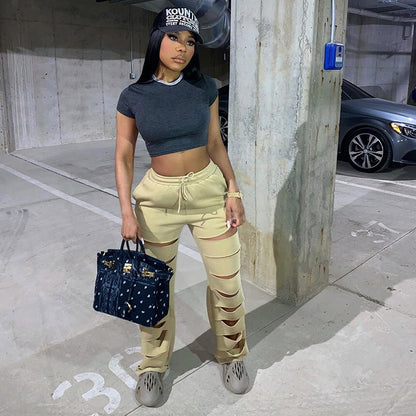 Autumn New High Waist Pants with Broken Holes Casual Loose Tight Waist Wide Leg Pants - 𝐝𝐮𝐯𝐥𝐚𝐬𝐡𝐨𝐩.𝐜𝐨𝐦