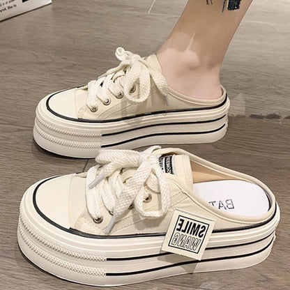 Baotou half slippers for women wearing thick soled height increasing lazy casual versatile canvas white shoes - 𝐝𝐮𝐯𝐥𝐚𝐬𝐡𝐨𝐩.𝐜𝐨𝐦