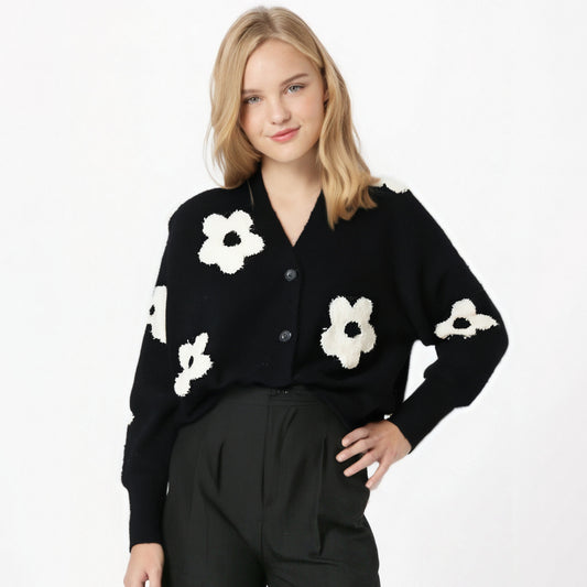 Cardigans for Women Sweater Floral Single Breasted V - Neck Chic Casual Knitted Coat Fashion Long Sleeve Female Cardigan - 𝐃𝐔𝐕𝐋𝐀𝐒𝐇𝐎𝐏
