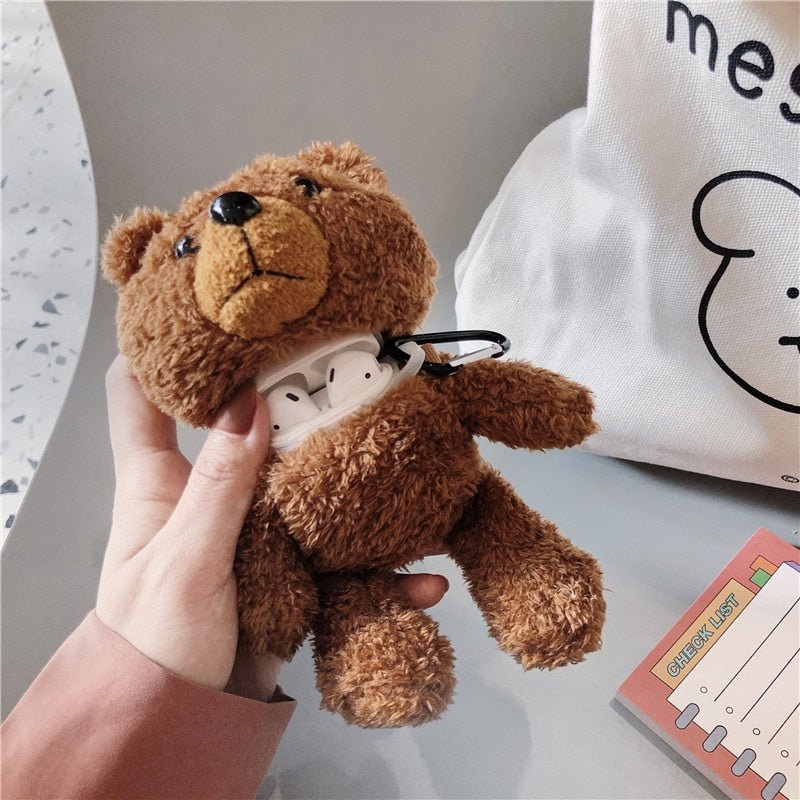 Cartoon Plush Teddy Bear Protector For Airpods 1/2 3 Pro Plush Bear Protector Wireless Bluetooth Headset Storage Box - 𝐃𝐔𝐕𝐋𝐀𝐒𝐇𝐎𝐏