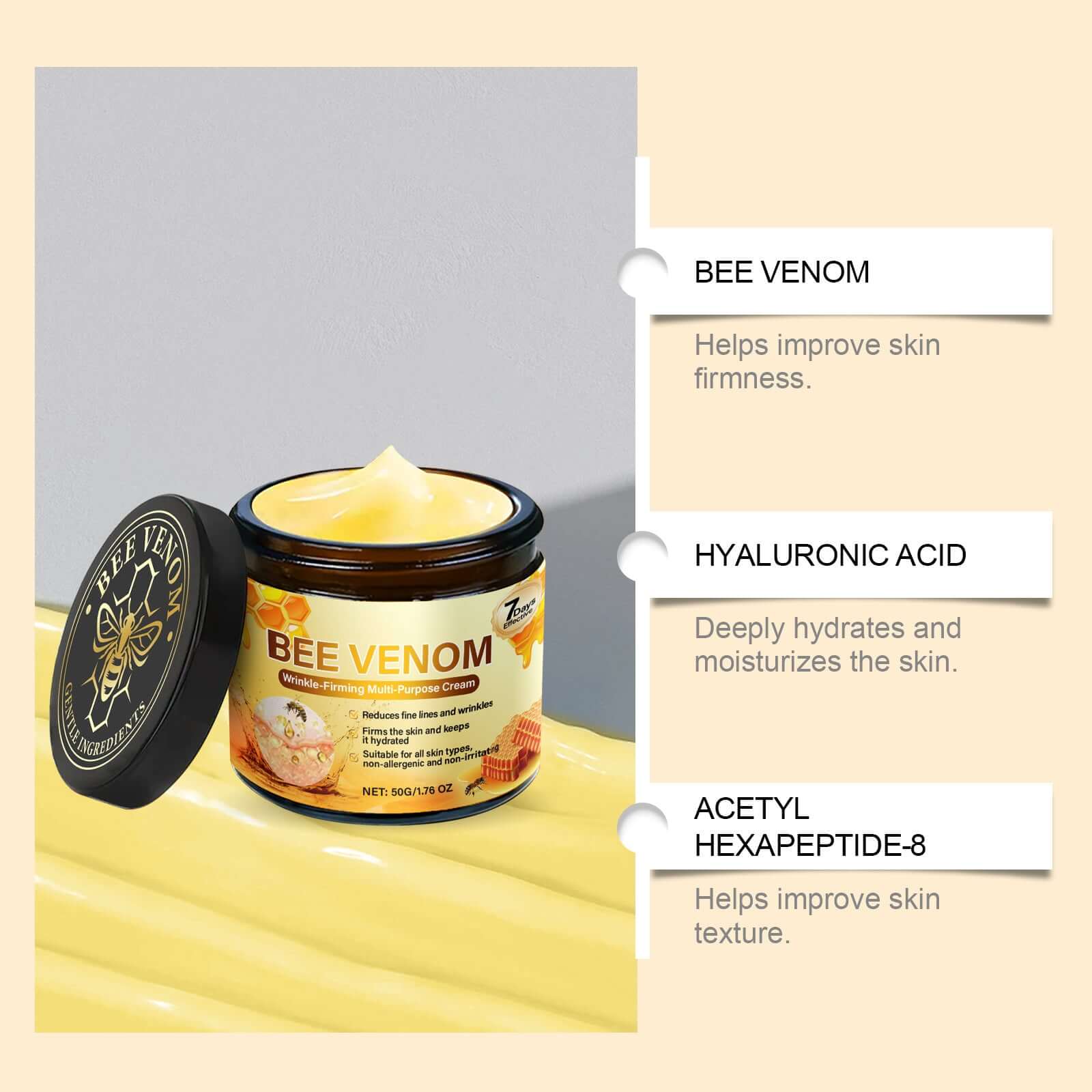 Crème de soin pour la peau avec ingrédients doux, hydratante et nourrissante, dans un pot blanc, pour une peau saine et éclatante