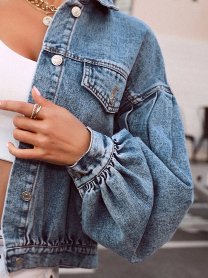 Collared Neck Dropped Shoulder Denim Top - 𝐝𝐮𝐯𝐥𝐚𝐬𝐡𝐨𝐩.𝐜𝐨𝐦