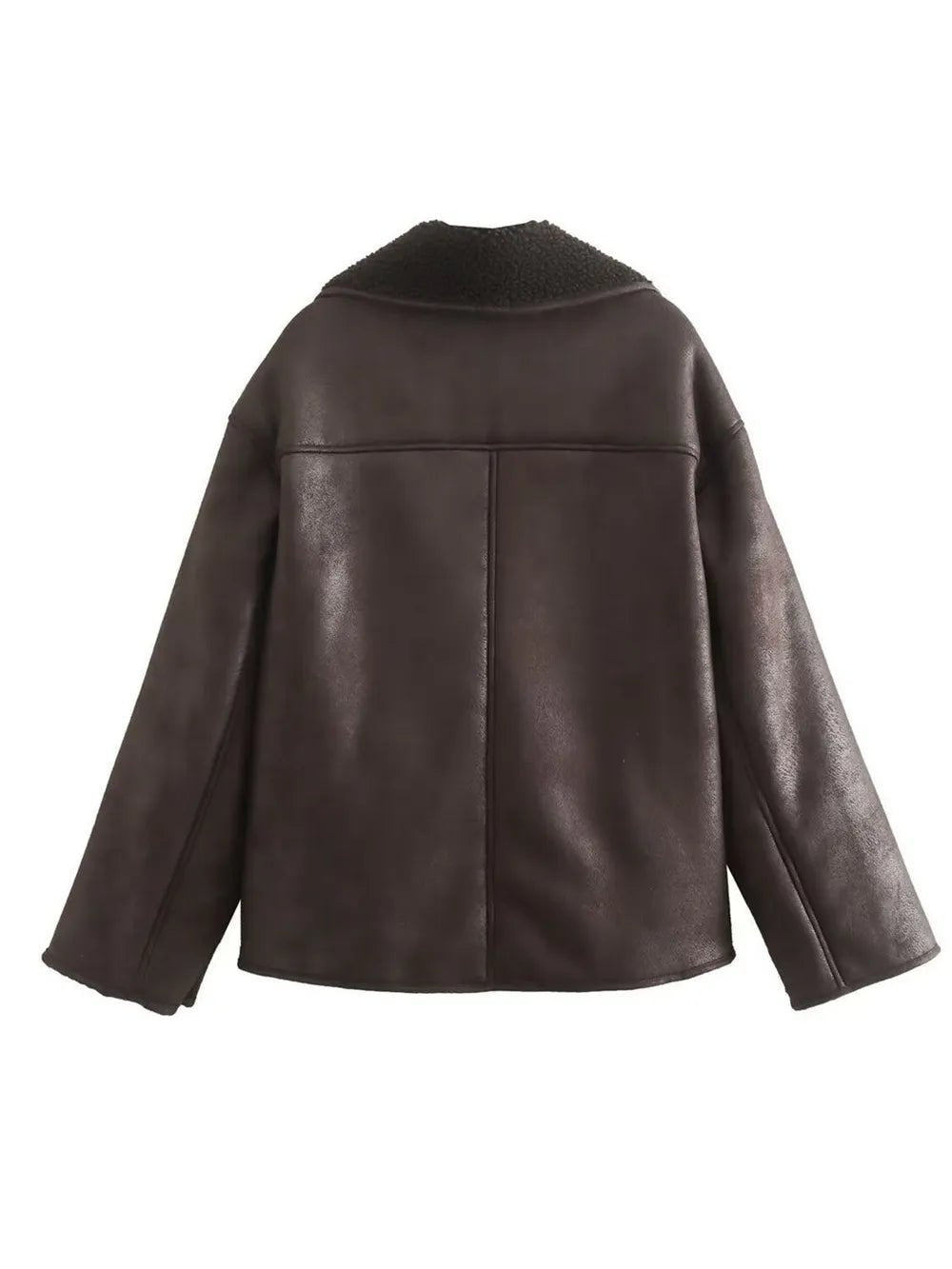 Collared Neck Long Sleeve Plush Jacket - 𝐝𝐮𝐯𝐥𝐚𝐬𝐡𝐨𝐩.𝐜𝐨𝐦