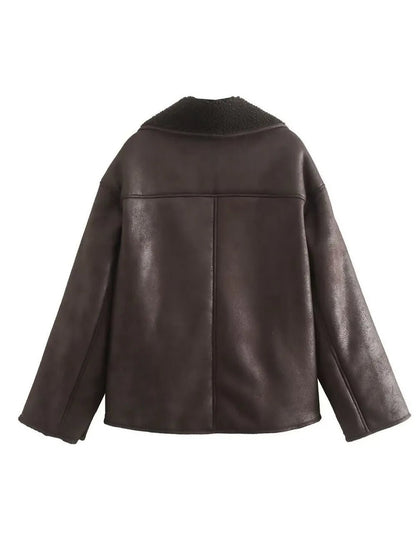 Collared Neck Long Sleeve Plush Jacket - 𝐝𝐮𝐯𝐥𝐚𝐬𝐡𝐨𝐩.𝐜𝐨𝐦