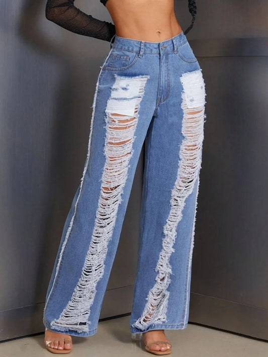 Distressed Wide Leg Jeans - 𝐝𝐮𝐯𝐥𝐚𝐬𝐡𝐨𝐩.𝐜𝐨𝐦
