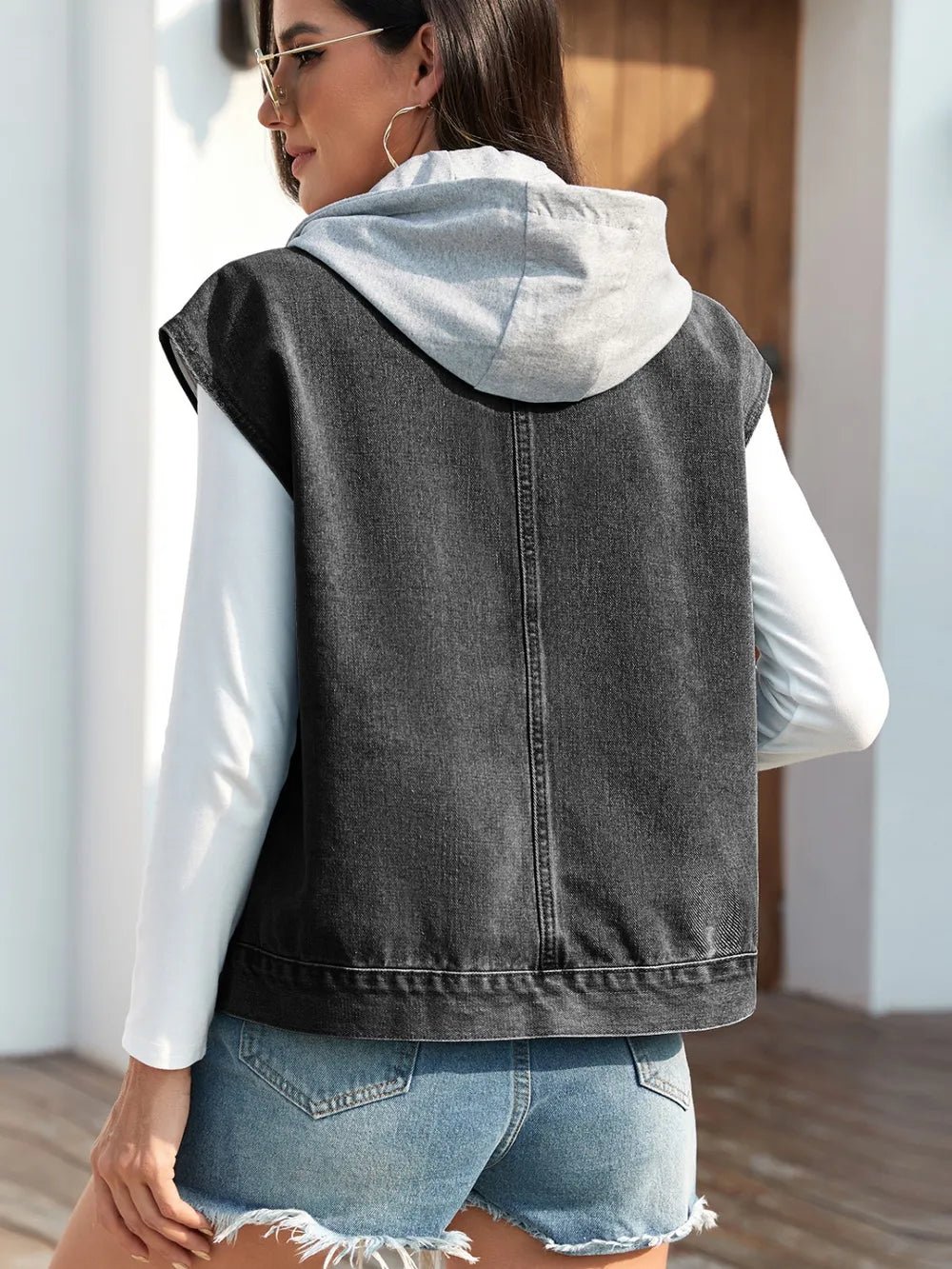 Drawstring Button Up Sleeveless Denim Jacket - 𝐃𝐔𝐕𝐋𝐀𝐒𝐇𝐎𝐏