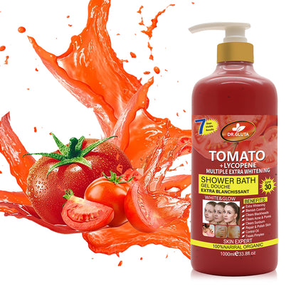 Gel douche exfoliant à la tomate de soin de la peau, blanchissant et anti-âge, pour une toilette rafraîchissante et revitalisante