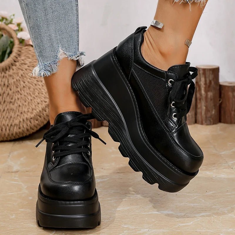 Fashion Black White Chunky Sneakers Gothic Platform Wedge Shoes for Woman 2025 Thick Bottom Mesh Breathable Sneakers Plus Size - 𝐃𝐔𝐕𝐋𝐀𝐒𝐇𝐎𝐏