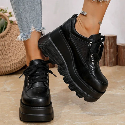 Fashion Black White Chunky Sneakers Gothic Platform Wedge Shoes for Woman 2025 Thick Bottom Mesh Breathable Sneakers Plus Size - 𝐃𝐔𝐕𝐋𝐀𝐒𝐇𝐎𝐏