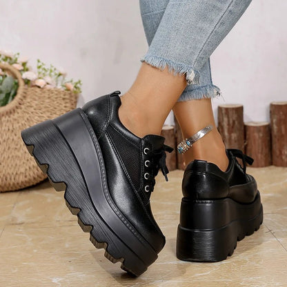 Fashion Black White Chunky Sneakers Gothic Platform Wedge Shoes for Woman 2025 Thick Bottom Mesh Breathable Sneakers Plus Size - 𝐃𝐔𝐕𝐋𝐀𝐒𝐇𝐎𝐏