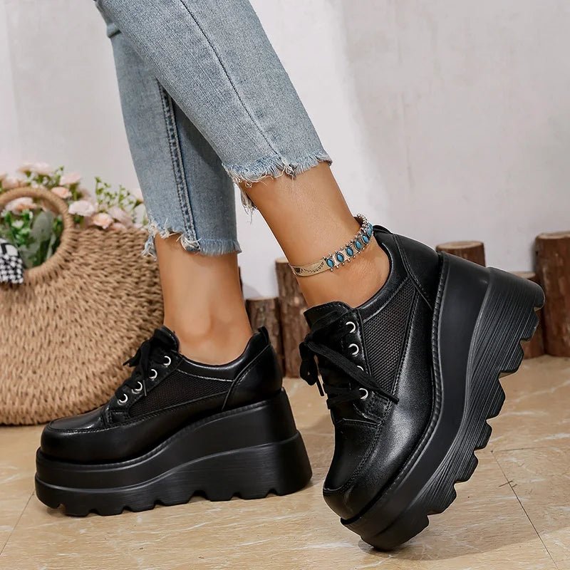 Fashion Black White Chunky Sneakers Gothic Platform Wedge Shoes for Woman 2025 Thick Bottom Mesh Breathable Sneakers Plus Size - 𝐃𝐔𝐕𝐋𝐀𝐒𝐇𝐎𝐏