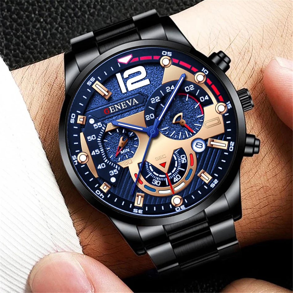 Fashion Men's Watches Stainless Steel Band Analog Quartz Wristwatch with Calendar - 𝐝𝐮𝐯𝐥𝐚𝐬𝐡𝐨𝐩.𝐜𝐨𝐦