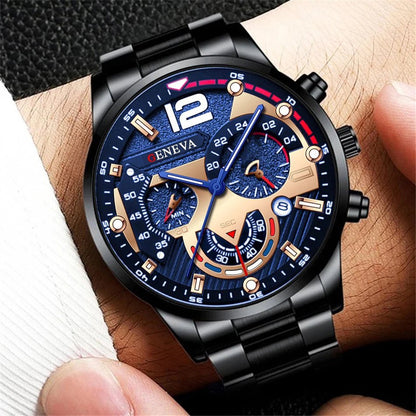 Fashion Men's Watches Stainless Steel Band Analog Quartz Wristwatch with Calendar - 𝐝𝐮𝐯𝐥𝐚𝐬𝐡𝐨𝐩.𝐜𝐨𝐦