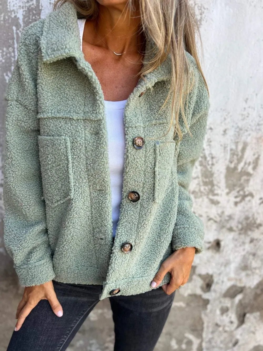 Full Size Fuzzy Button Up Drop Shoulder Jacket - 𝐃𝐔𝐕𝐋𝐀𝐒𝐇𝐎𝐏