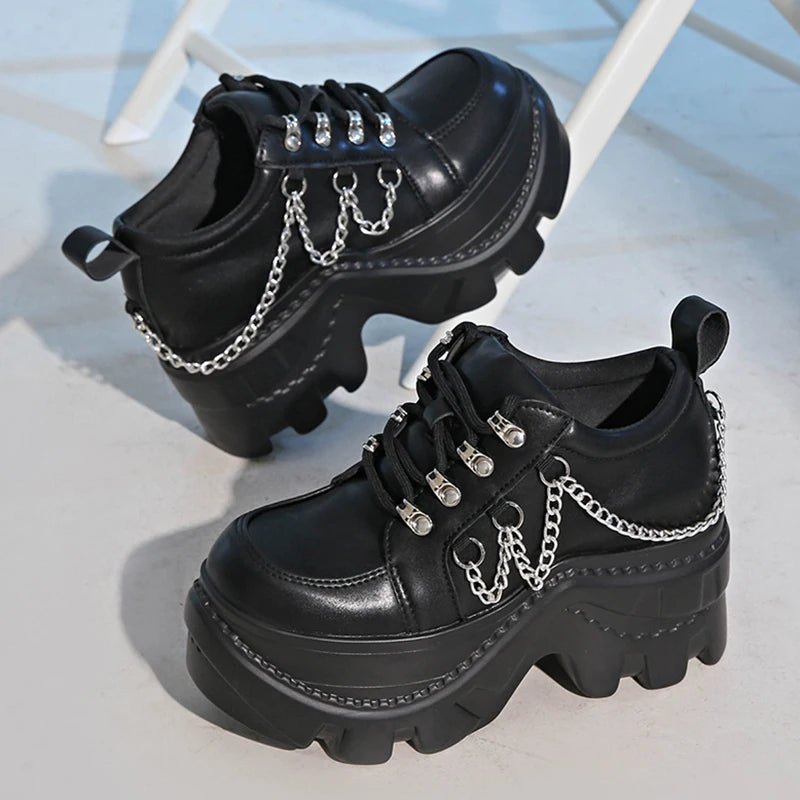 Gothic Punk Chunky Sneakers for Women Black Chain Decor Platform Sports Shoes Woman Thick Sole Non Slip Punk Sneakers Plus Size - 𝐃𝐔𝐕𝐋𝐀𝐒𝐇𝐎𝐏