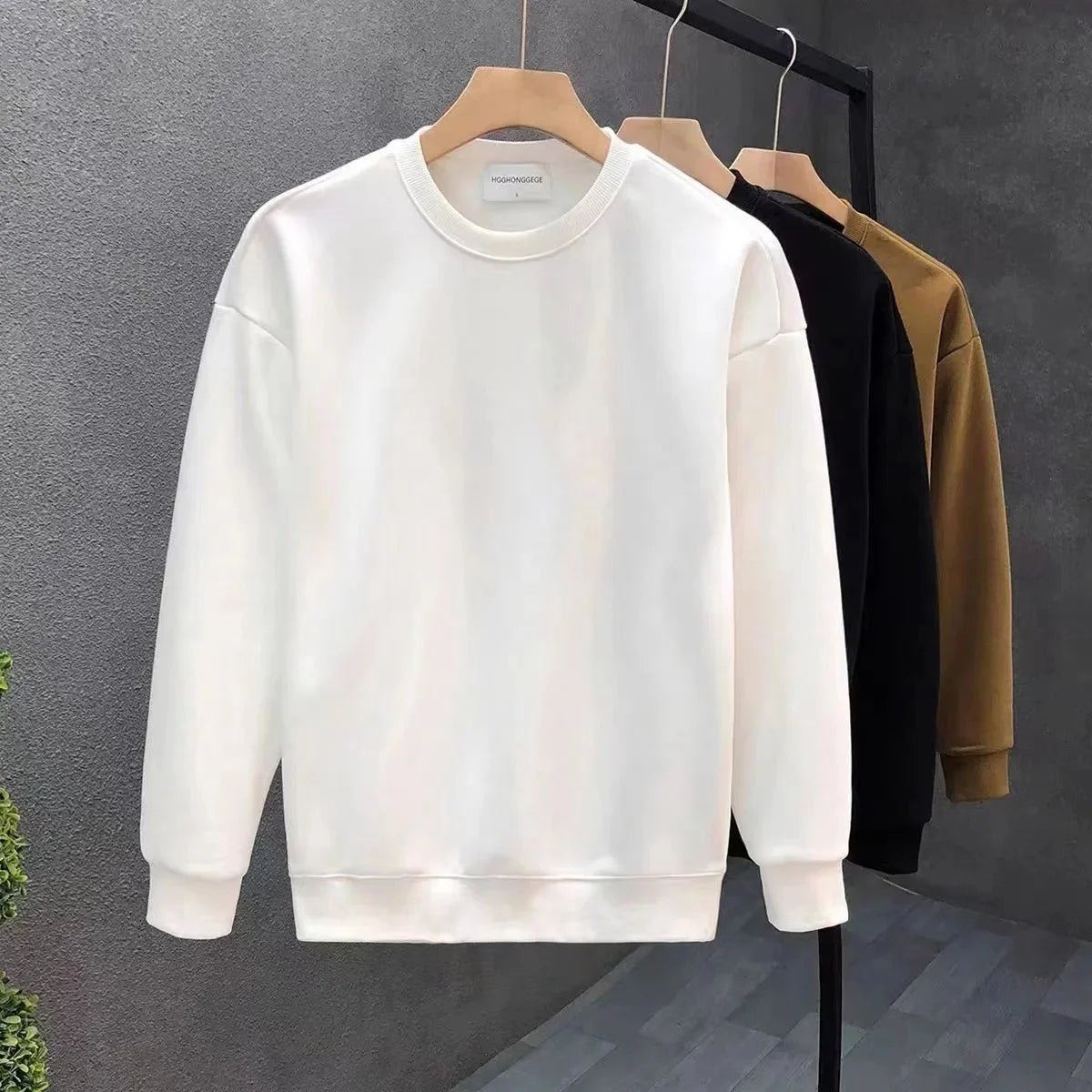 High - End Korean Style Fashionable All - Match Fleece - Lined Thickened Men's Sweatshirt Loose Fashionable Trendy Base Shirt - 𝐃𝐔𝐕𝐋𝐀𝐒𝐇𝐎𝐏