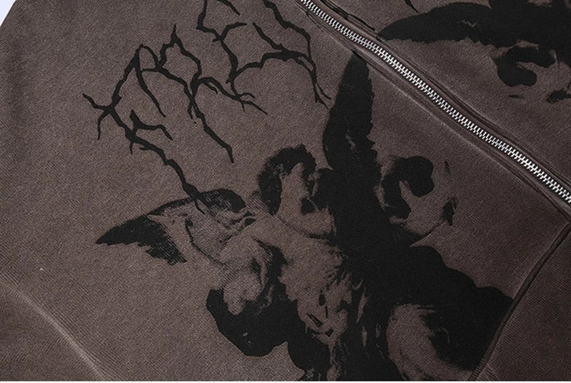 Hip Hop Streetwear Women Hoodies Goth Angel Dark Print Zipper Jacket Coat - 𝐃𝐔𝐕𝐋𝐀𝐒𝐇𝐎𝐏