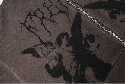 Hip Hop Streetwear Women Hoodies Goth Angel Dark Print Zipper Jacket Coat - 𝐃𝐔𝐕𝐋𝐀𝐒𝐇𝐎𝐏