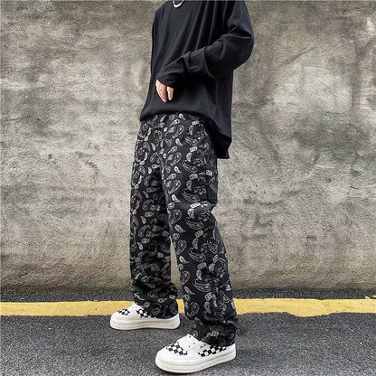 Jeans men's trendy straight leg loose Japanese pants trend Korean wide leg - 𝐃𝐔𝐕𝐋𝐀𝐒𝐇𝐎𝐏