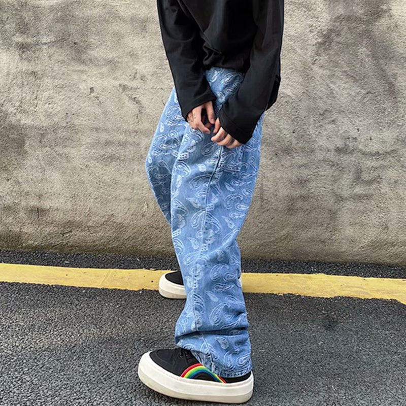Jeans men's trendy straight leg loose Japanese pants trend Korean wide leg - 𝐃𝐔𝐕𝐋𝐀𝐒𝐇𝐎𝐏