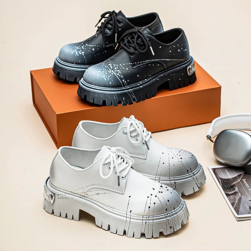 Luxurious Autumn Derby Shoes Men's Paris round Toe Heightening Outdoor Leather Shoes Fashionable Thick Bottom Workwear - 𝐝𝐮𝐯𝐥𝐚𝐬𝐡𝐨𝐩.𝐜𝐨𝐦