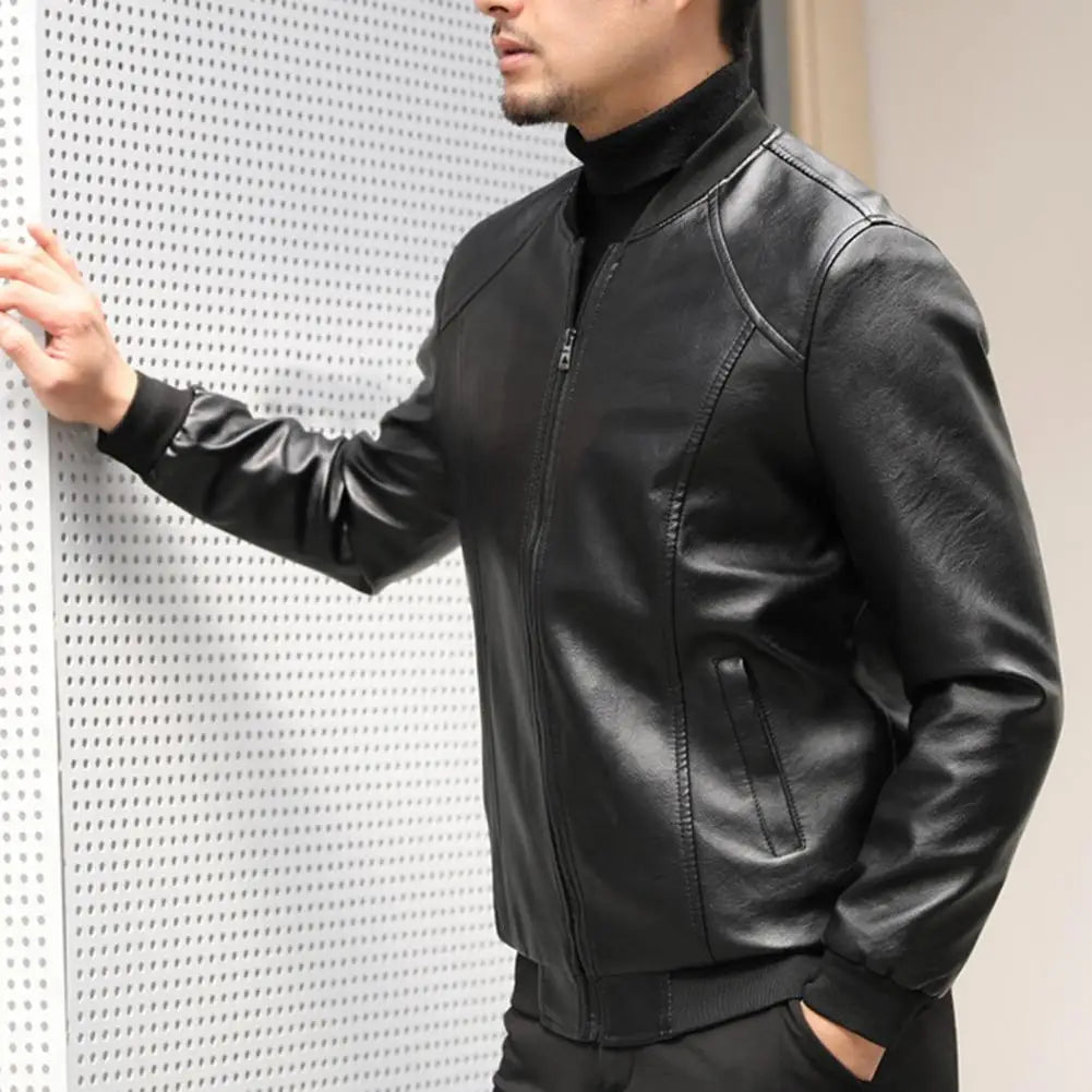 Men Jacket Thickened Warm Pu Leather Bomber Jacket Men Thermal Jacket Men's Stand - up Collar Business Casual Jackets Father Coat - 𝐝𝐮𝐯𝐥𝐚𝐬𝐡𝐨𝐩.𝐜𝐨𝐦