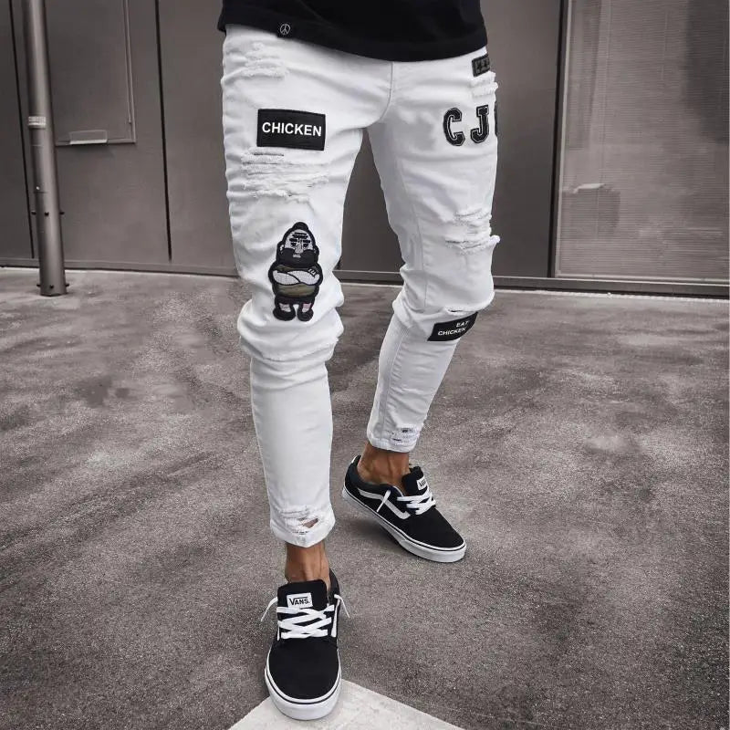 Men Jeans Knee Hole Ripped Stretch Skinny Denim Pants Solid Color Black Blue Autumn Summer Hip - Hop Style Slim Fit Trousers S - 4XL - 𝐝𝐮𝐯𝐥𝐚𝐬𝐡𝐨𝐩.𝐜𝐨𝐦