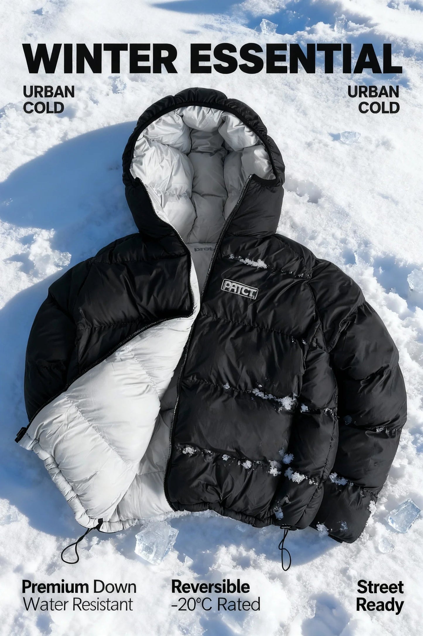 Men Puffer Jacket Reversible Down Coat Black Hooded Winter Thick Warm Waterproof Windproof Outdoor Casual Oversize Parkas Y2K - 𝐃𝐔𝐕𝐋𝐀𝐒𝐇𝐎𝐏