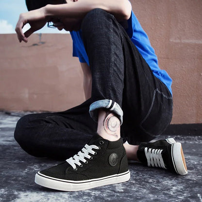 Men's High - Top Canvas Sneakers Slip - On Lace - Up Casual All - Black Basic Skate Shoes for Students Flat Sole Comfortable Sport Shoes - 𝐃𝐔𝐕𝐋𝐀𝐒𝐇𝐎𝐏