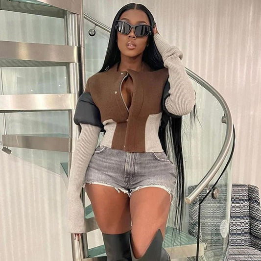 New Autumn Women's Personalized Street Trendy Non standard Splicing Hidden Button Casual Top - 𝐃𝐔𝐕𝐋𝐀𝐒𝐇𝐎𝐏