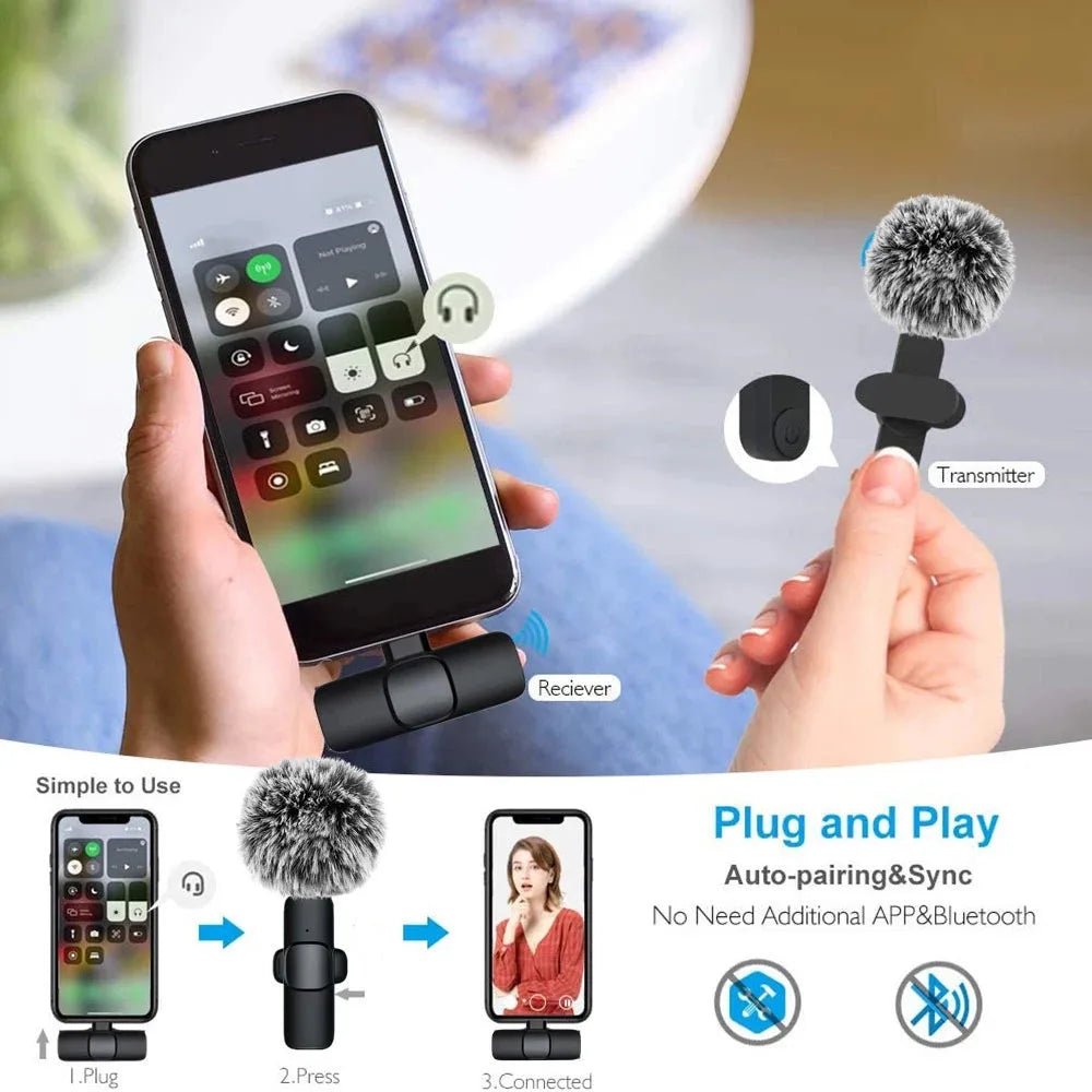 New Wireless Lavalier Microphone Portable Audio Video Recording Mini Microphone for iPhone Android PC Camera Live Gaming Phone - 𝐝𝐮𝐯𝐥𝐚𝐬𝐡𝐨𝐩.𝐜𝐨𝐦