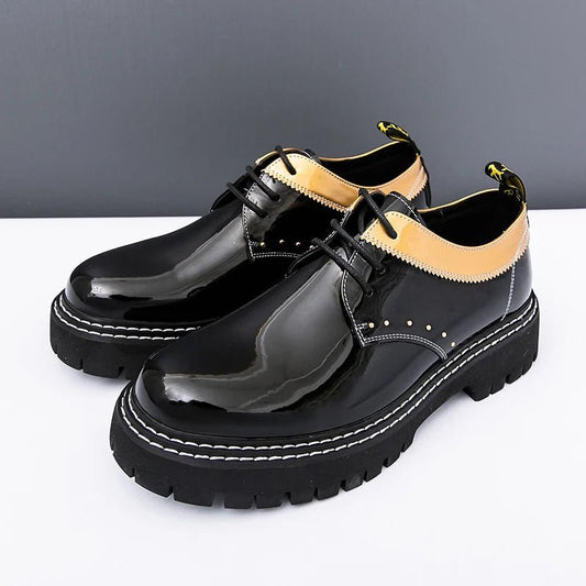 Size 38 - 46 Thick Sole Pointed Toe Formal Lace up Durable Fashion Patent Leather Dress Shoes for Men - 𝐃𝐔𝐕𝐋𝐀𝐒𝐇𝐎𝐏