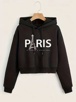 Street Style Paris Eiffel Tower Autumn Winter Cropped Sweatshirt Crop Top Hoodie Y2k Sweatshirts Fashion Casual Style Clothes - 𝐃𝐔𝐕𝐋𝐀𝐒𝐇𝐎𝐏