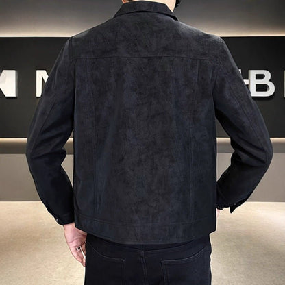 Suede Jacket Men Autumn Winter Fashion Brand Turn - down Collar Slim Fit Trendy Outerwear - 𝐝𝐮𝐯𝐥𝐚𝐬𝐡𝐨𝐩.𝐜𝐨𝐦