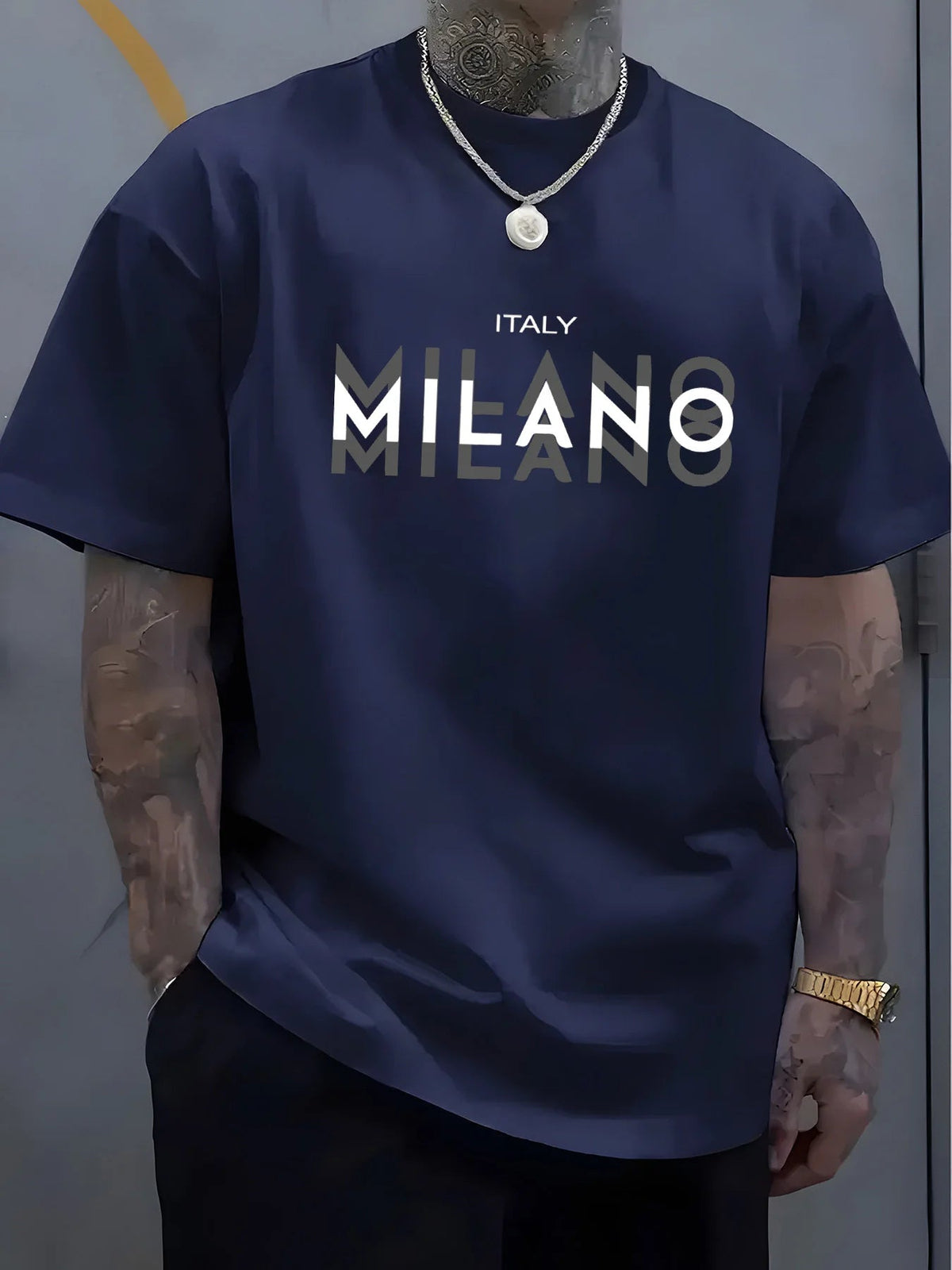 Summer men's 100% pure cotton casual loose fit plus size ITALY MILANO printed comfortable round neck short sleeved T-shirt top - 𝐃𝐔𝐕𝐋𝐀𝐒𝐇𝐎𝐏