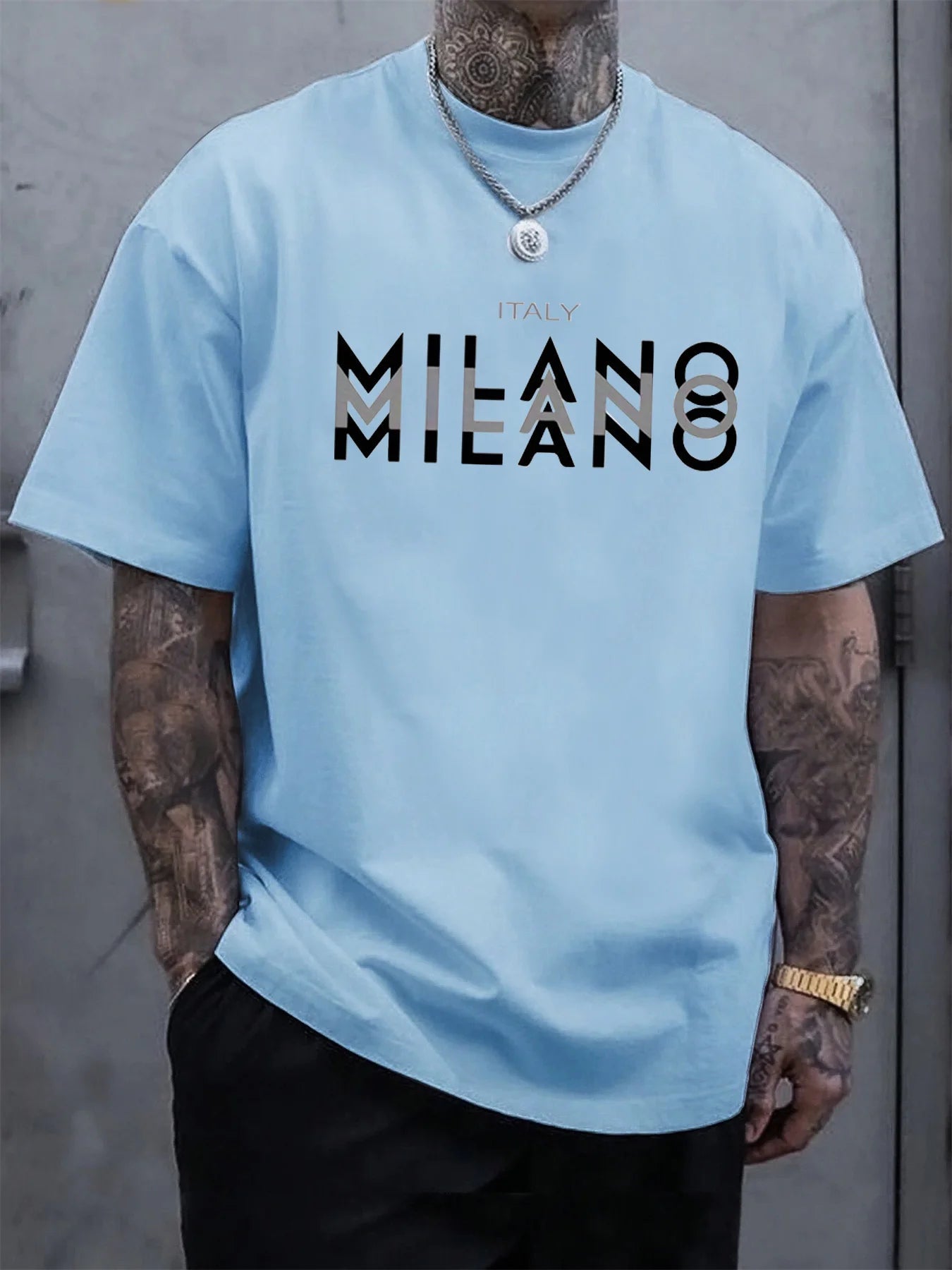 Summer men's 100% pure cotton casual loose fit plus size ITALY MILANO printed comfortable round neck short sleeved T-shirt top - 𝐃𝐔𝐕𝐋𝐀𝐒𝐇𝐎𝐏