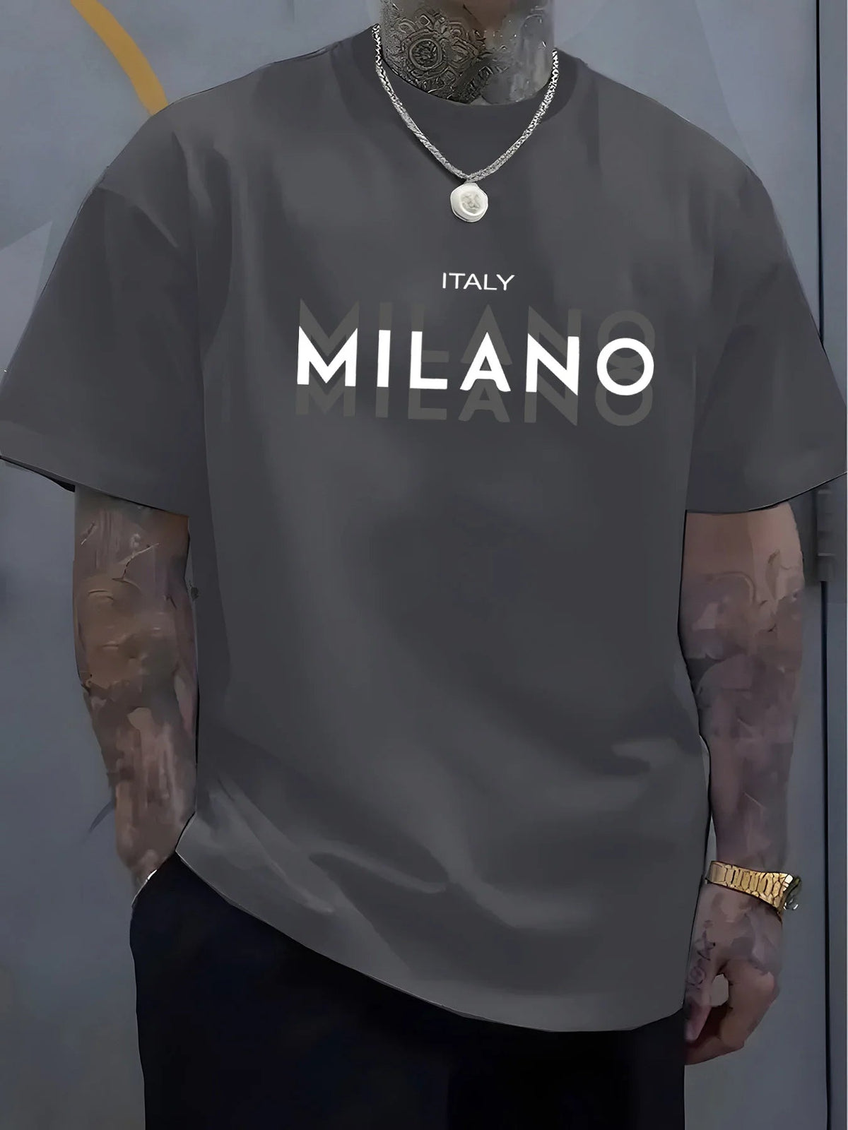 Summer men's 100% pure cotton casual loose fit plus size ITALY MILANO printed comfortable round neck short sleeved T-shirt top - 𝐃𝐔𝐕𝐋𝐀𝐒𝐇𝐎𝐏