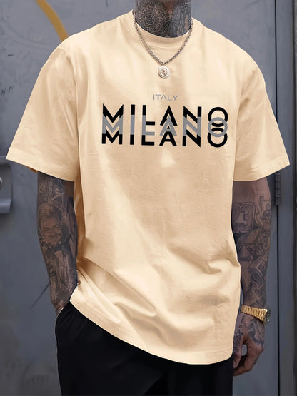 Summer men's 100% pure cotton casual loose fit plus size ITALY MILANO printed comfortable round neck short sleeved T-shirt top - 𝐃𝐔𝐕𝐋𝐀𝐒𝐇𝐎𝐏