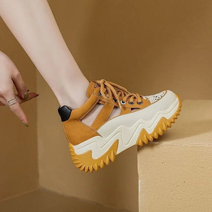 Thick Bottom Height Increase Shoes Female Summer New Lace - up Fashion Sneakers Hollow Out Breathable Sports Womens Shoes - 𝐝𝐮𝐯𝐥𝐚𝐬𝐡𝐨𝐩.𝐜𝐨𝐦