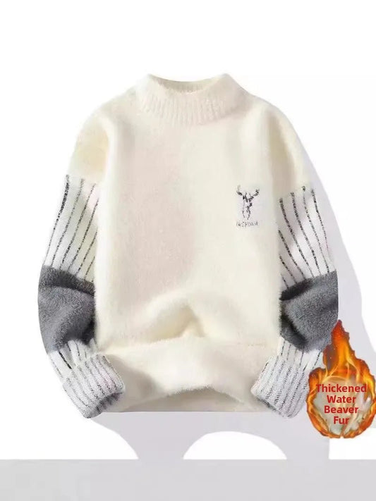 Thickened Winter Knitted Sweater for Teens Casual Fashionable Simulation Mink Velvet Warm Base Layer Long Sleeve Printed - 𝐃𝐔𝐕𝐋𝐀𝐒𝐇𝐎𝐏