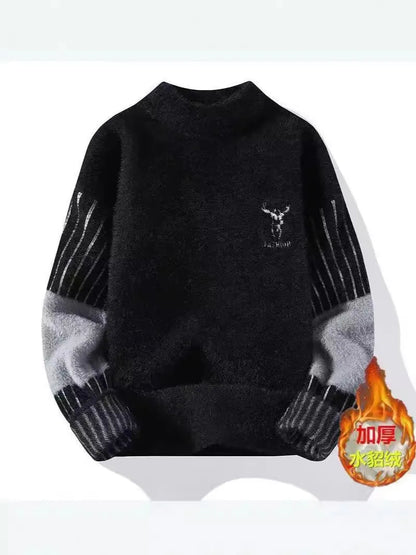 Thickened Winter Knitted Sweater for Teens Casual Fashionable Simulation Mink Velvet Warm Base Layer Long Sleeve Printed - 𝐃𝐔𝐕𝐋𝐀𝐒𝐇𝐎𝐏