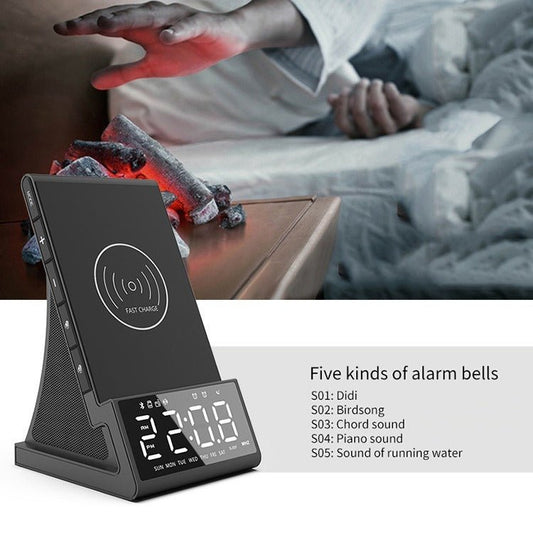 Three in one wireless charger Bluetooth speaker wireless charging alarm clock phone holder - 𝐃𝐔𝐕𝐋𝐀𝐒𝐇𝐎𝐏