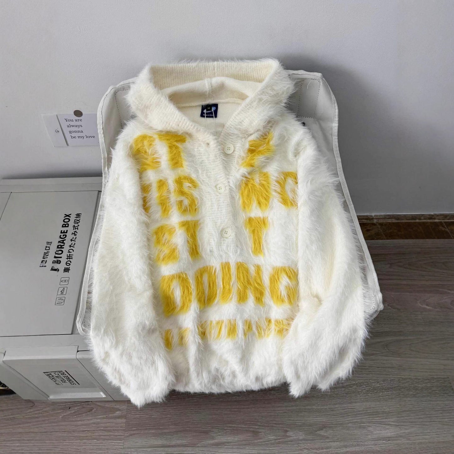 Vintage Soft Mink Fur Letter Hoodie Men's Winter Lazy Mohair Knit Sweater Pullover Outerwear - 𝐝𝐮𝐯𝐥𝐚𝐬𝐡𝐨𝐩.𝐜𝐨𝐦